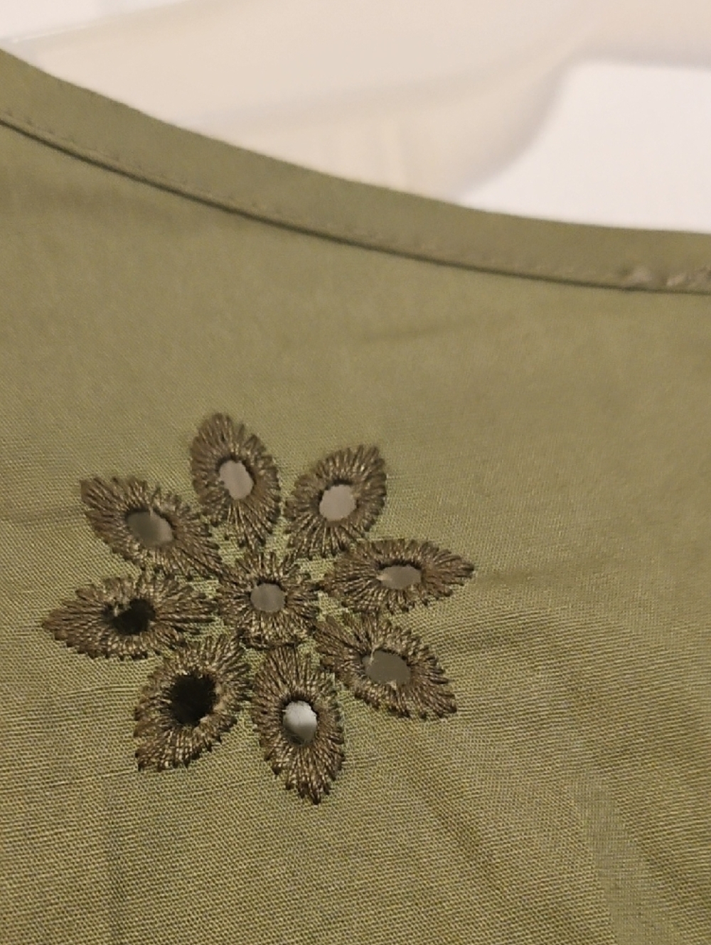 NWT Embroidered, Tiered Dress - Olive Green Cotton - Picture 12 of 13
